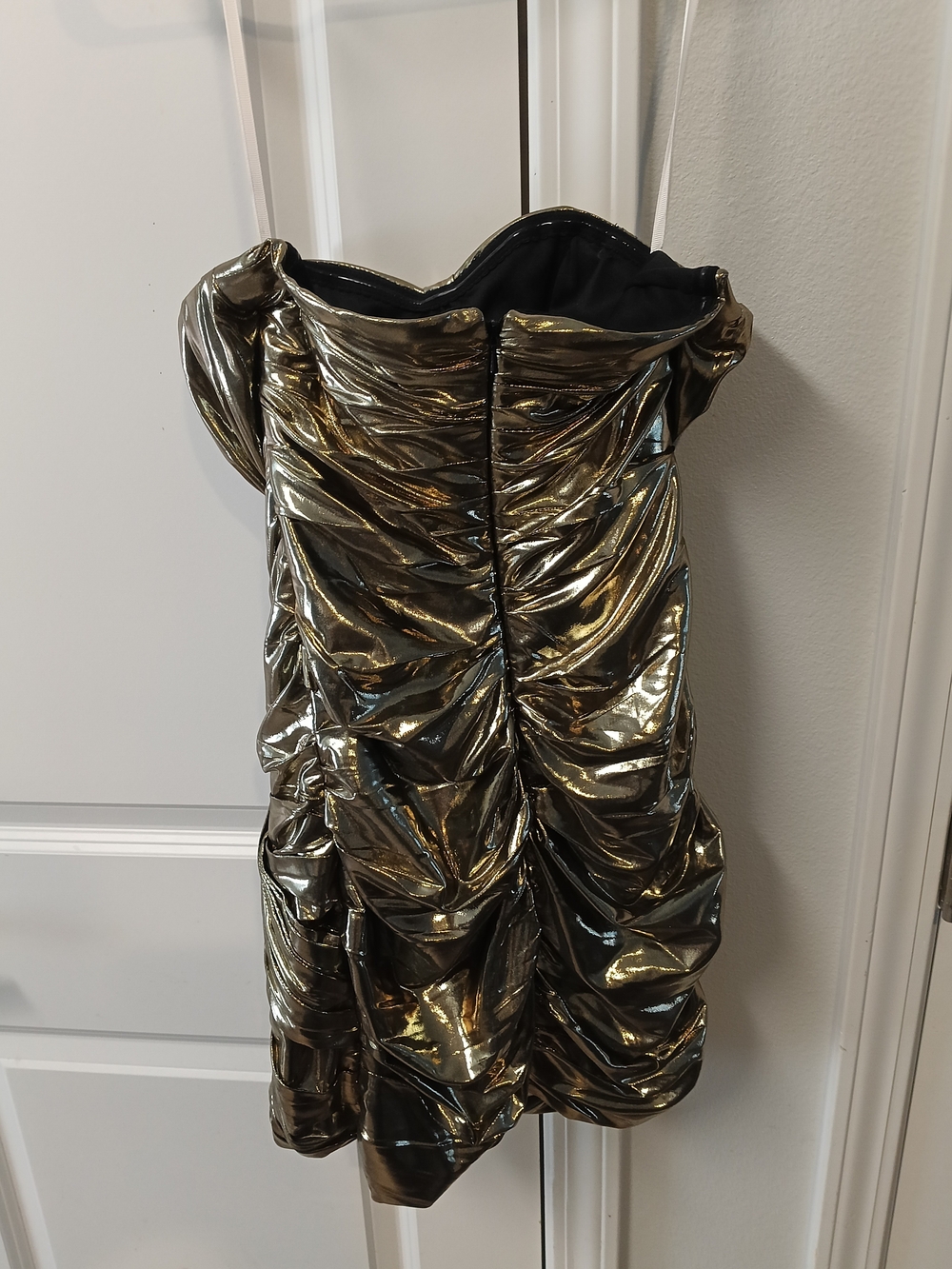 Gold Metallic Ruching Strapless Women's Dress